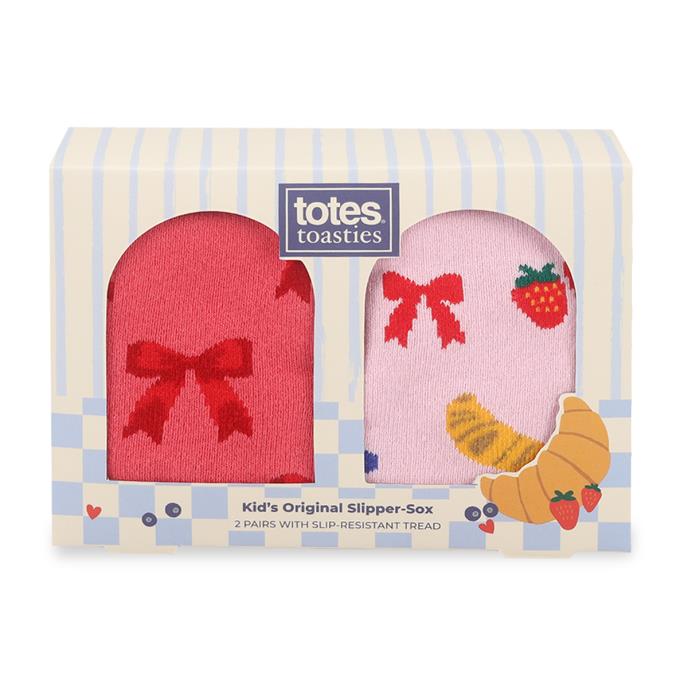 totes toasties® Kids Original Slipper-Sox (Twin Pack) Pink Bows Extra Image 4